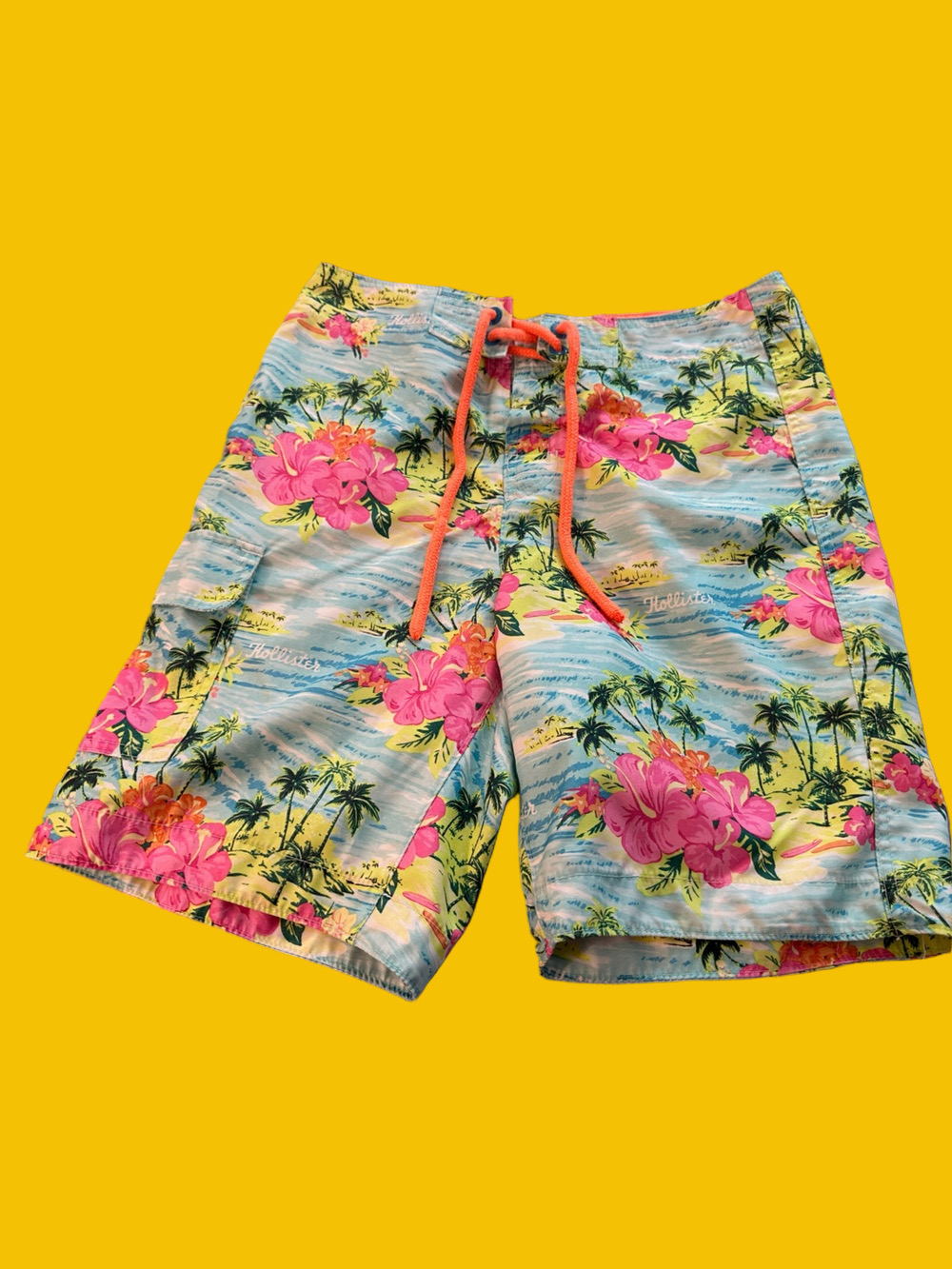 Hollister Tropical Blue Swim Shorts with Pink Floral Print